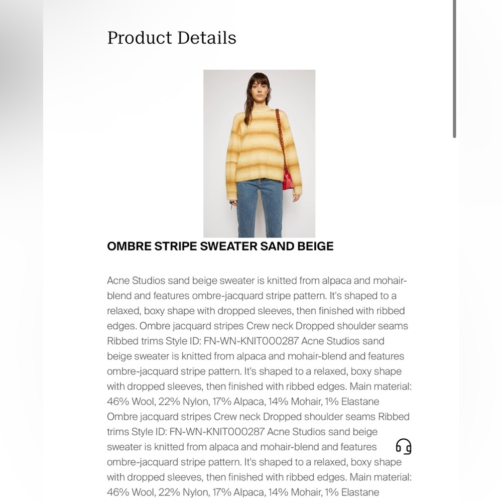 ACNE STUDIOS Ombre Stripe Sweater Sand Beige Small NEW WITHOUT TAG - Picture 9 of 10